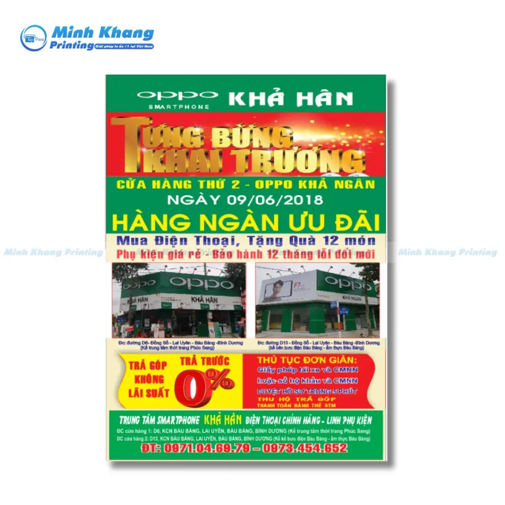 Mẫu quảng cáo khai trương shop điện thoại Oppo Smartphone Khả Hân kích thước A4