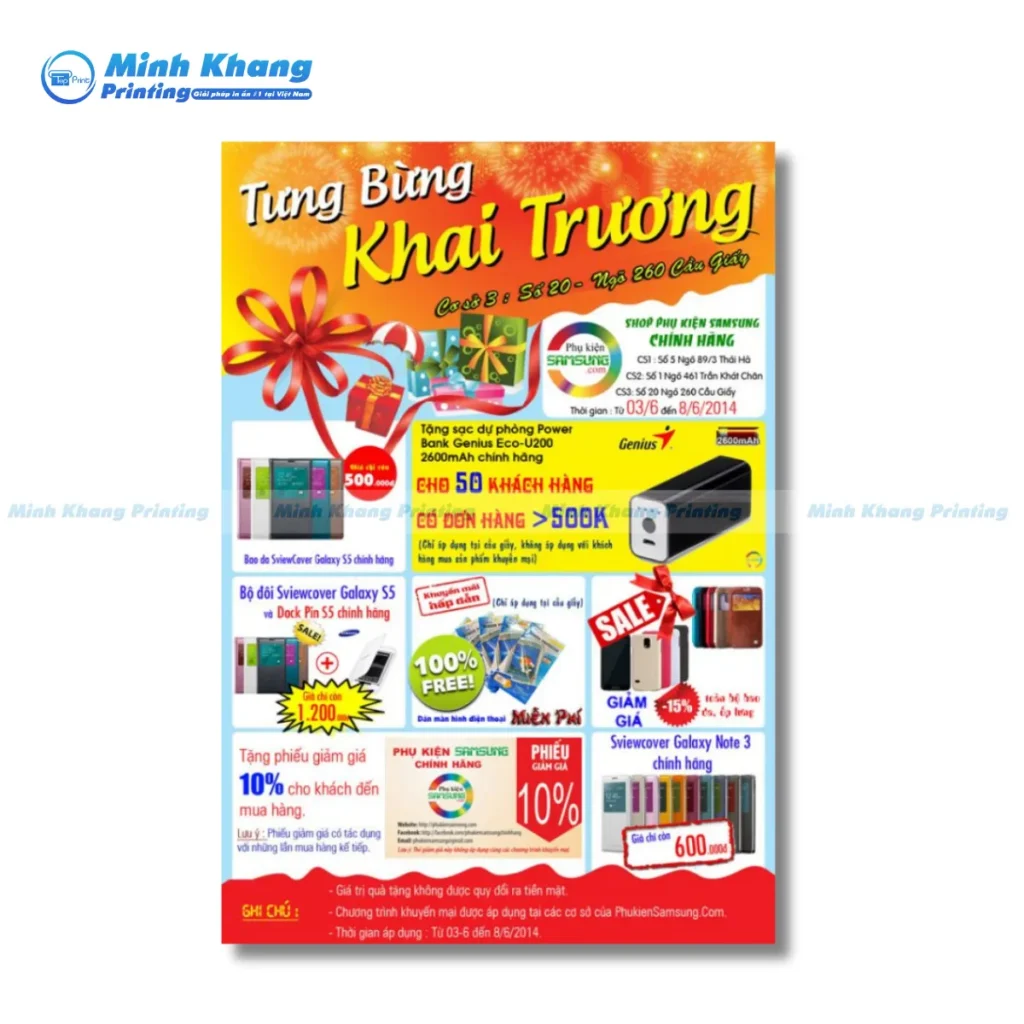 Mãu tờ rơi điện thoại khai trường giưới thiệu các mẫu phụ kiện với giá ưu đãi
