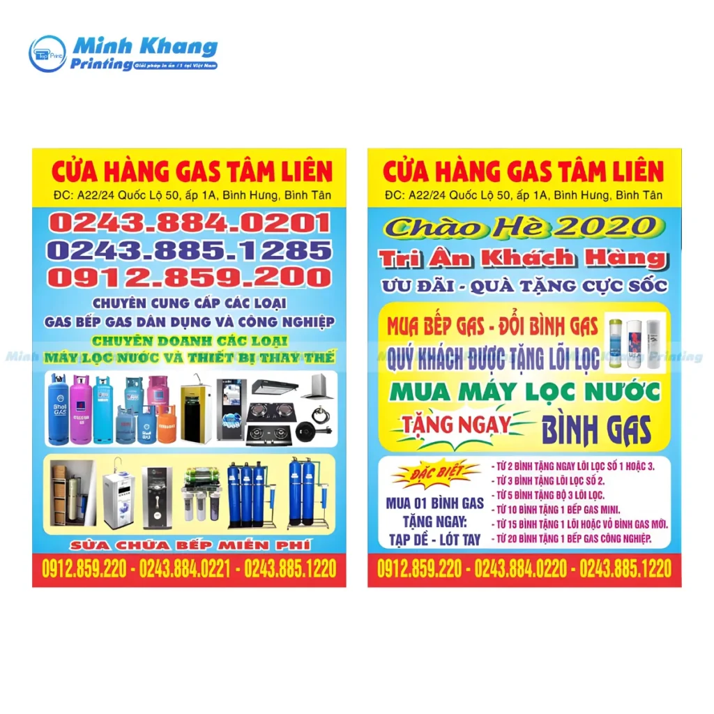 Mẫu tờ rơi cửa hàng gas Tâm Liên với chương trình ưu đãi mua bếp gas, đổi bình gas