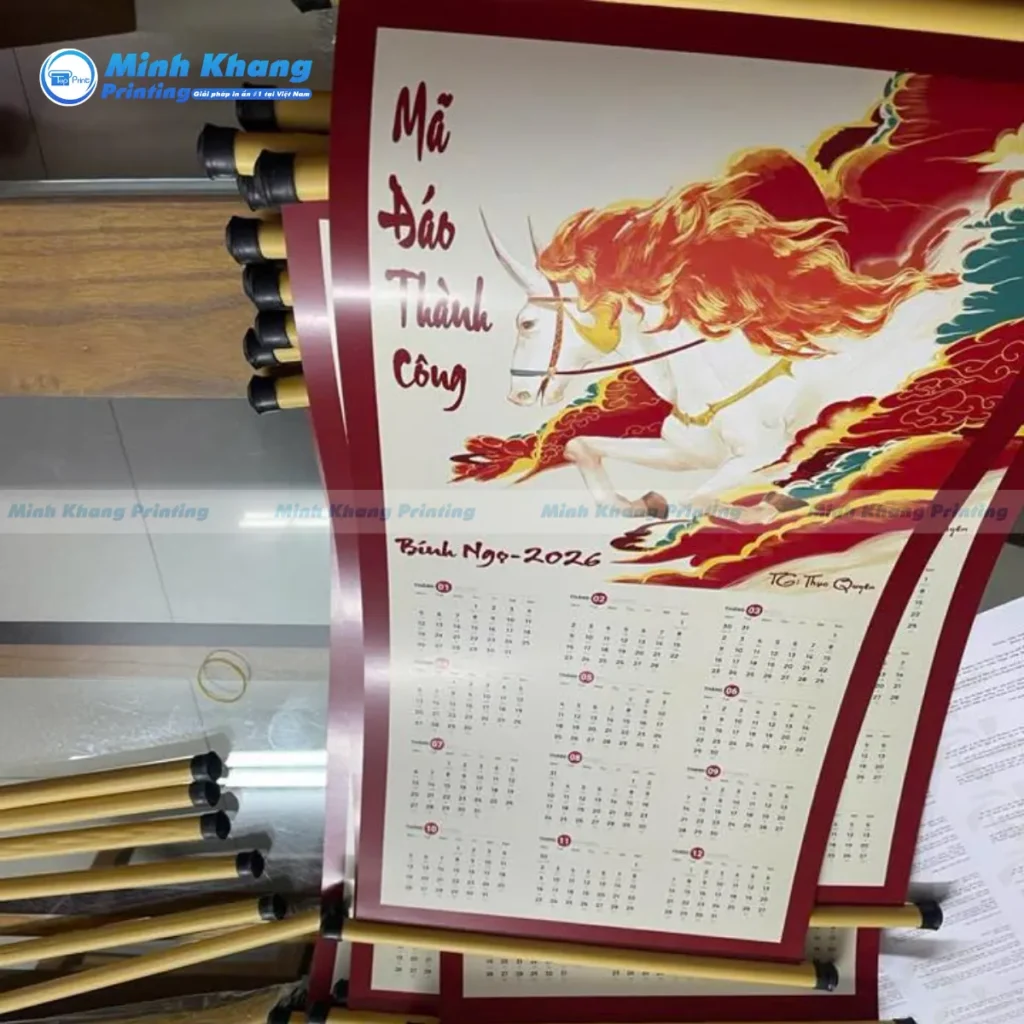 Mẫu lịch tết bính ngọ 2026 mã đáo thành công lịch 12 tháng năm trọn trong 1 tờ