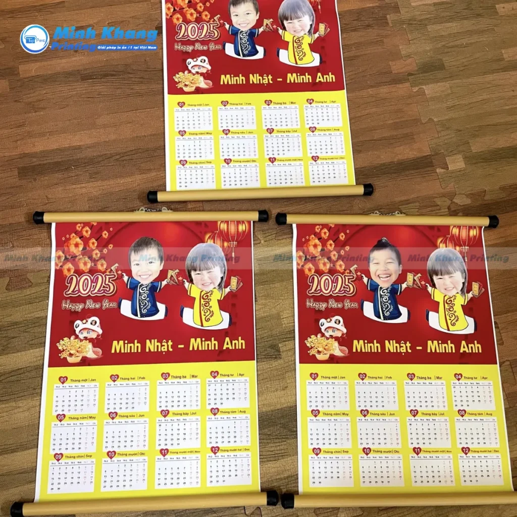 Mẫu thiết kế & in lịch treo tường 1 tờ theo yêu cầu tặng người thân & bạn bè