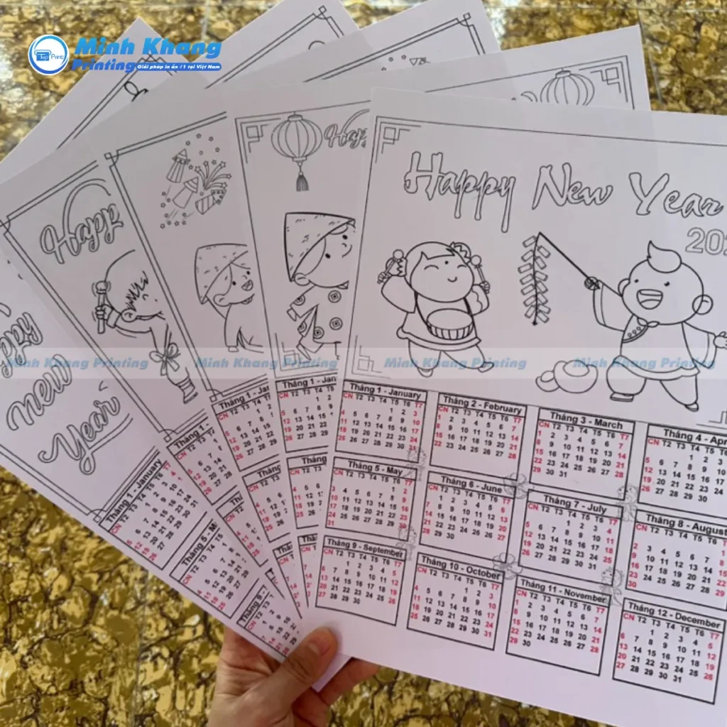 Mẫu lịch tô màu dành cho trẻ và người sáng tạo nằm gọn trong 1 tờ