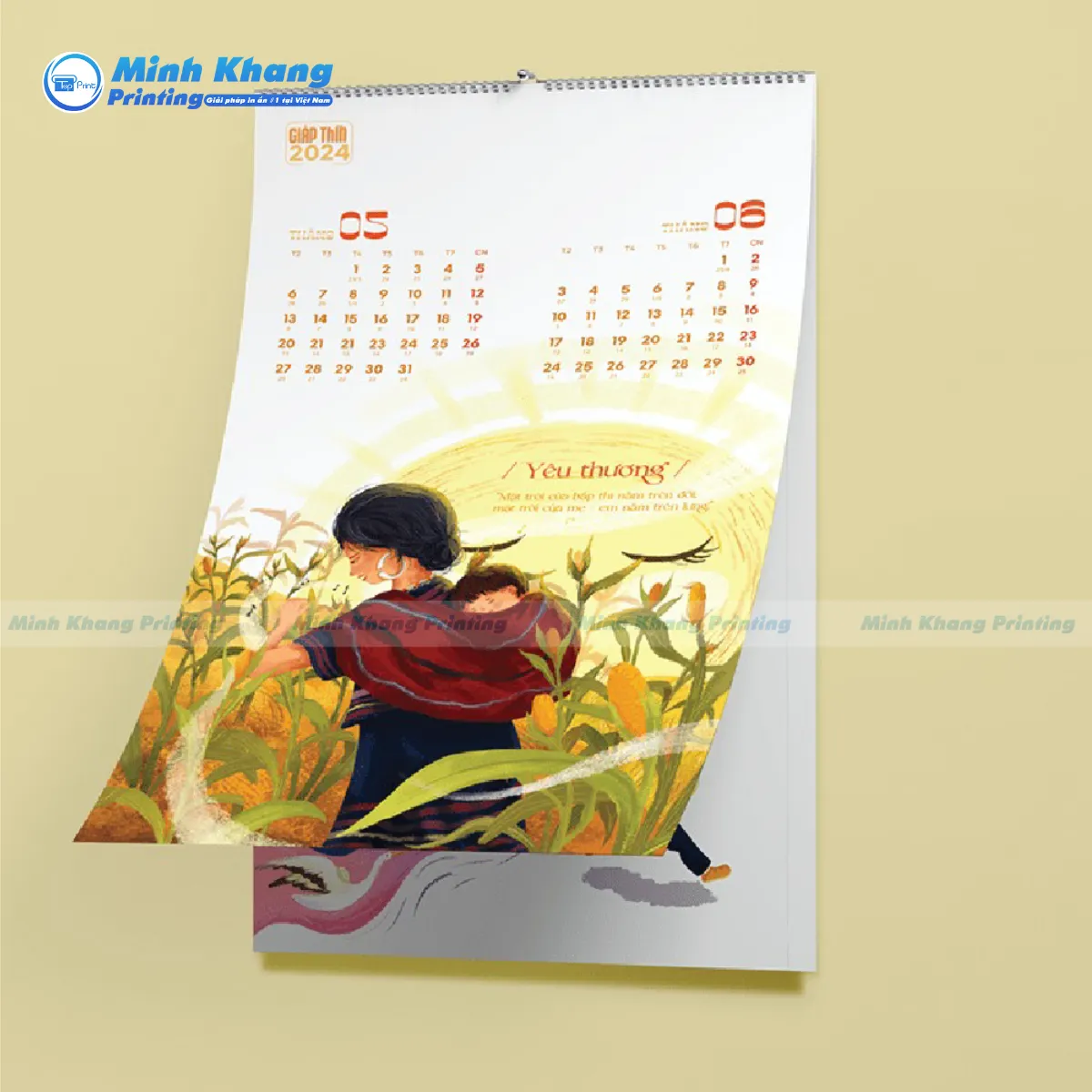 Mẫu lịch lò xo 7 tờ in với chất liệu giấy mỹ thuật có vân cực đẹp