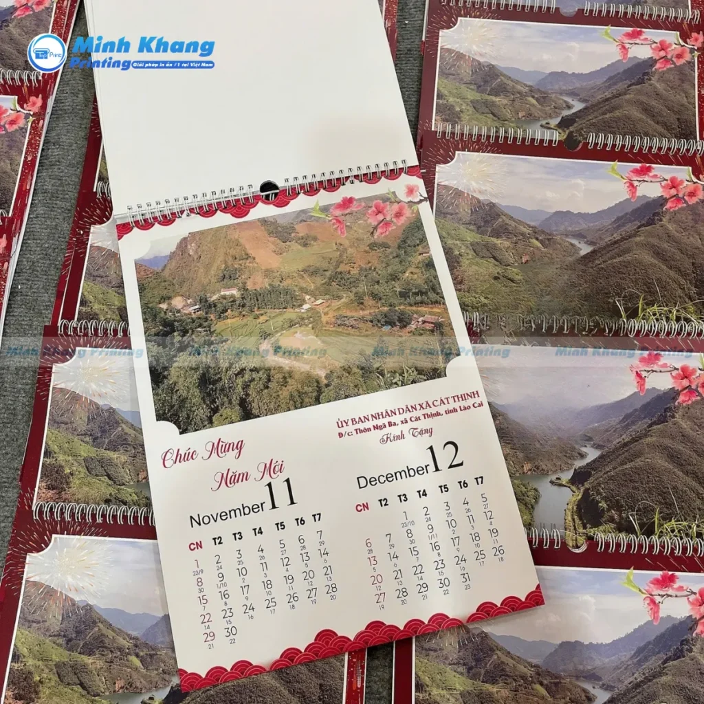 Mẫu lịch treo tường 7 tờ tri ấn khách hàng và lời chúc mừng năm mới vẹn tròn