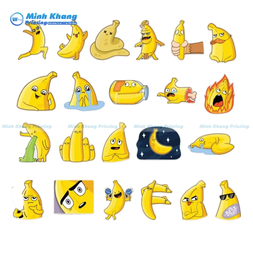 Mẫu sticker trái chuối cán màng mờ tinh tế, chống trầy xước và không để lại dấu vân tay