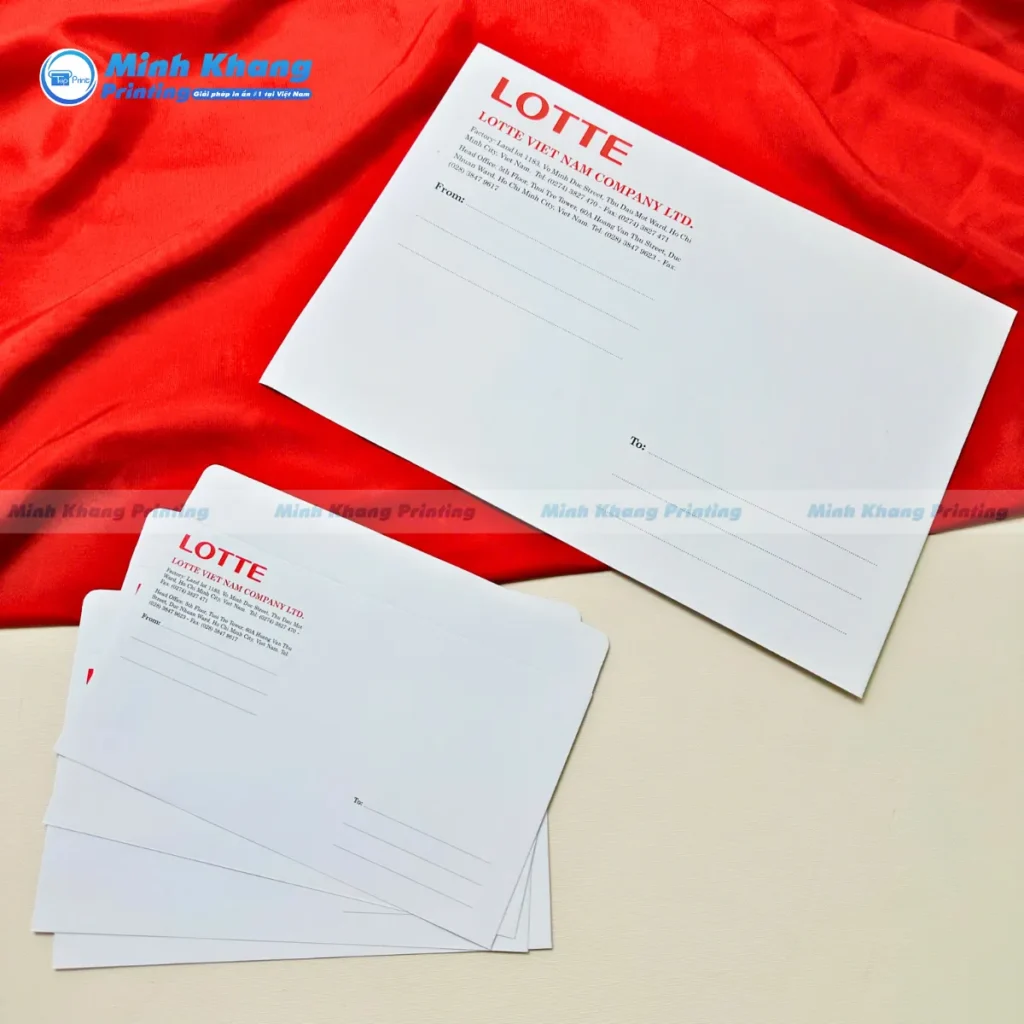 Mẫu phong thư Lotte 2 kích cỡ A4 & A6 trắng sử dụng giấy Offset 120gsm dày dặn