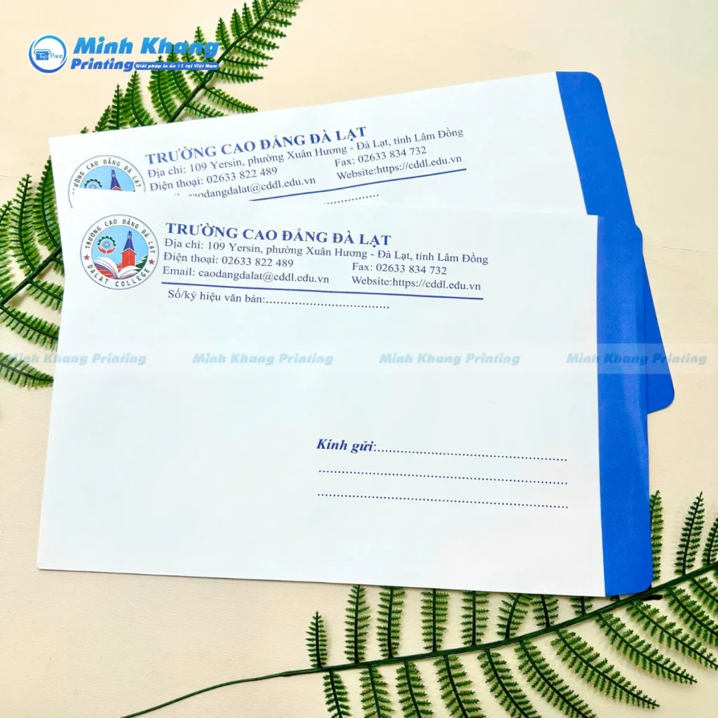 Mẫu phong bì trường cao đẳng Đà Lạt in thông tin liên hệ tại mặt sau một cách tinh tế