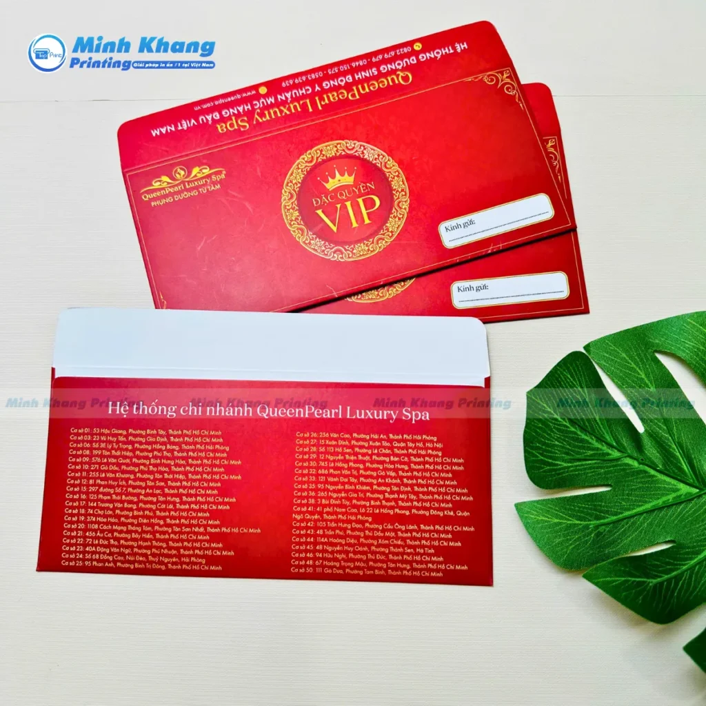 Mẫu phong bì thư A6 nhỏ gọn, tinh tế chất liệu giấy couches bóng đẹp