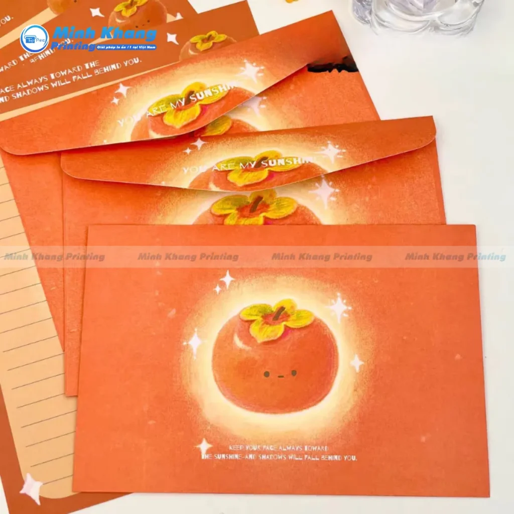 Mẫu bao thư nắp chữ V màu cam họa tiết trái cây đáng yêu 