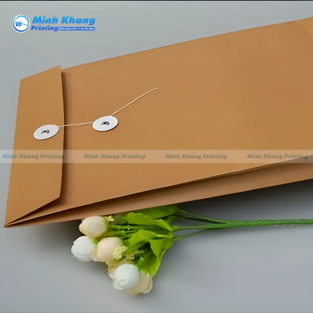 Mẫu phong bì nắp gài giấy Kraft mang đến vẻ đẹp cổ điển, mộc mạc và cực kỳ thân thiện với môi trường
