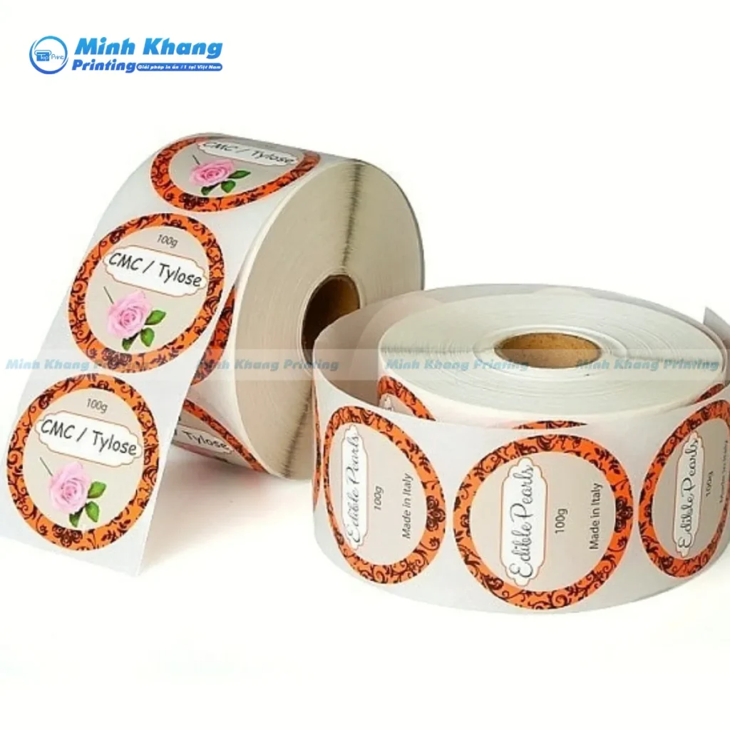 Mẫu tem dán tròn dạng cuộn dùng để niêm phong, dán lên ly, sản phẩm