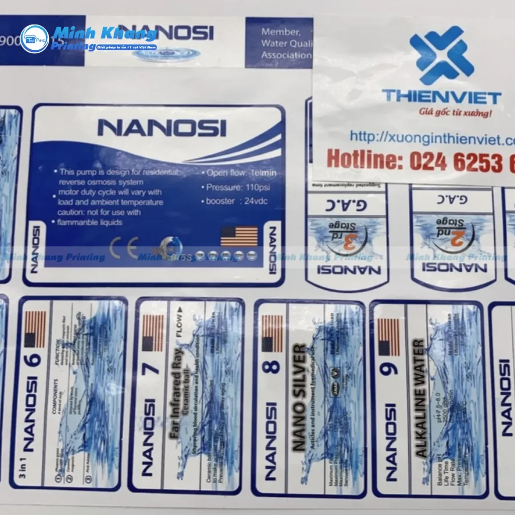 Mẫu tem decal nhựa trong suốt NANOSI máy lọc nước Thiên Việt