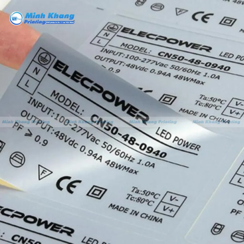 Mẫu tem decal xi bạc hình chữ nhật in thông số kỹ thuật cho động cơ điện