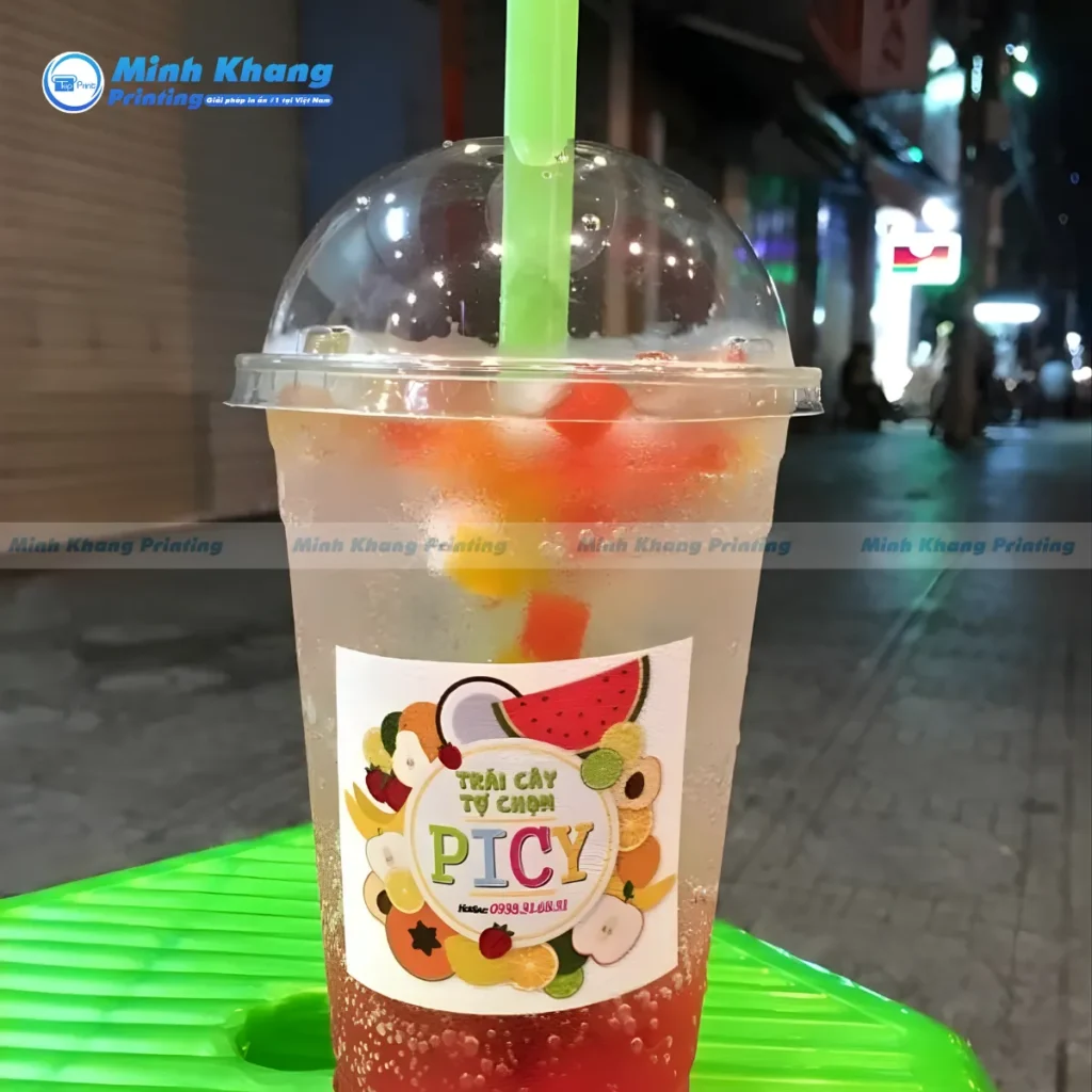 Mẫu logo decal trắng sữa dán ly nước chống thấm nước