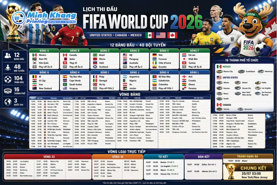 Mẫu file lịch thi đấu World Cup 2026 được trình bày rất khoa học giúp bạn dễ dàng theo dõi giải