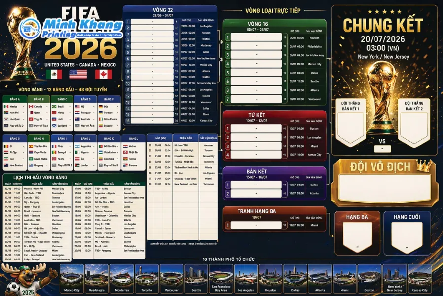 Mẫu lịch thi đấu World Cup 2026 có kích thước lớn giúp mọi người dễ dàng xem các trận đấu