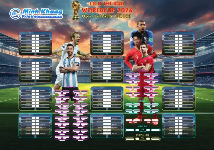 Mẫu lịch thi đấu 2026 World Cup cập nhật chính xác giờ thi đấu theo múi giờ Việt Nam hiện