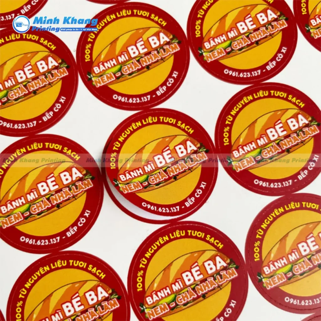 Mẫu tem logo bánh mì pate cắt bế theo hình tròn dễ dàng dùng niêm phong 