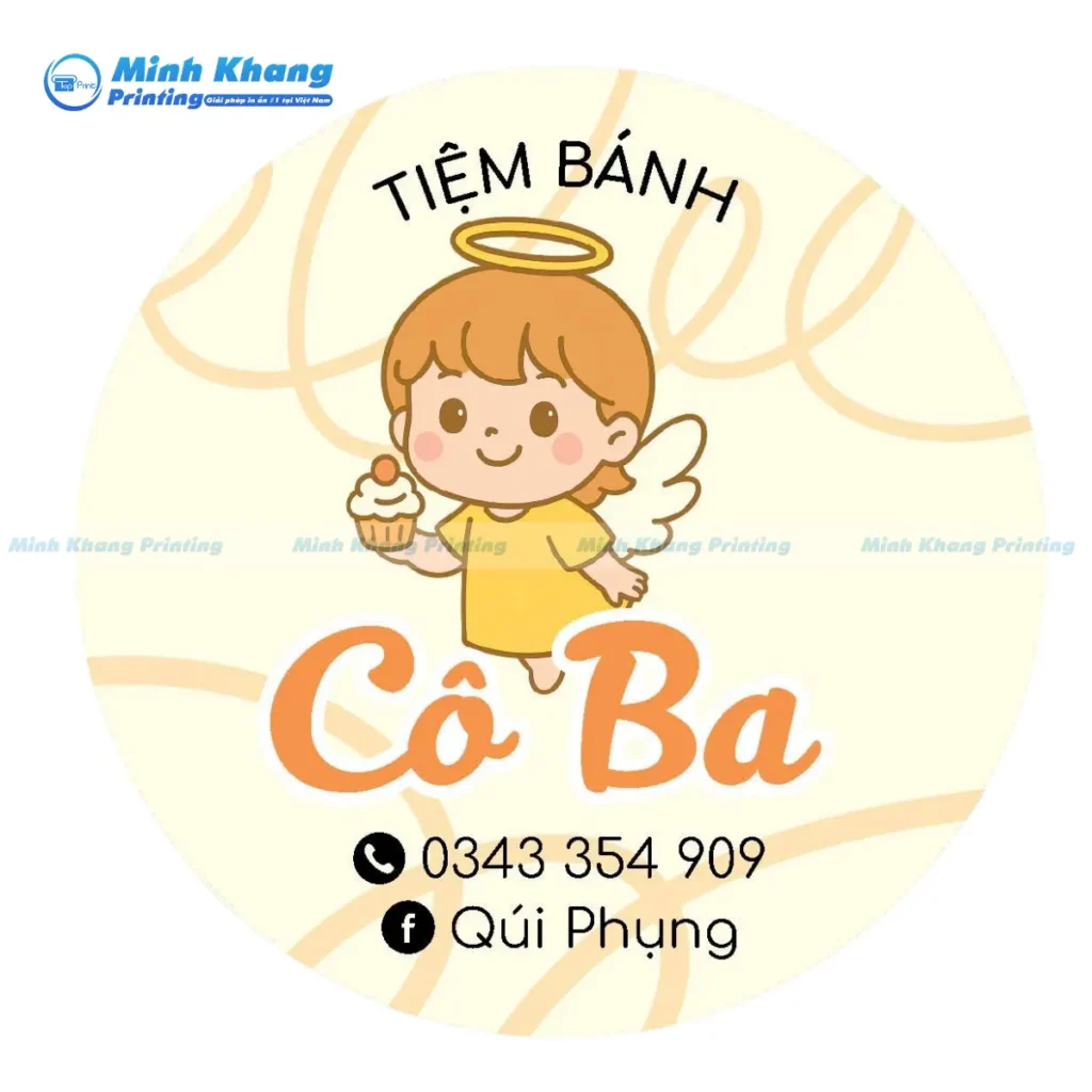 Mẫu logo tròn tiệm bánh cô ba thiết kế nhân vật chi bi dễ thương