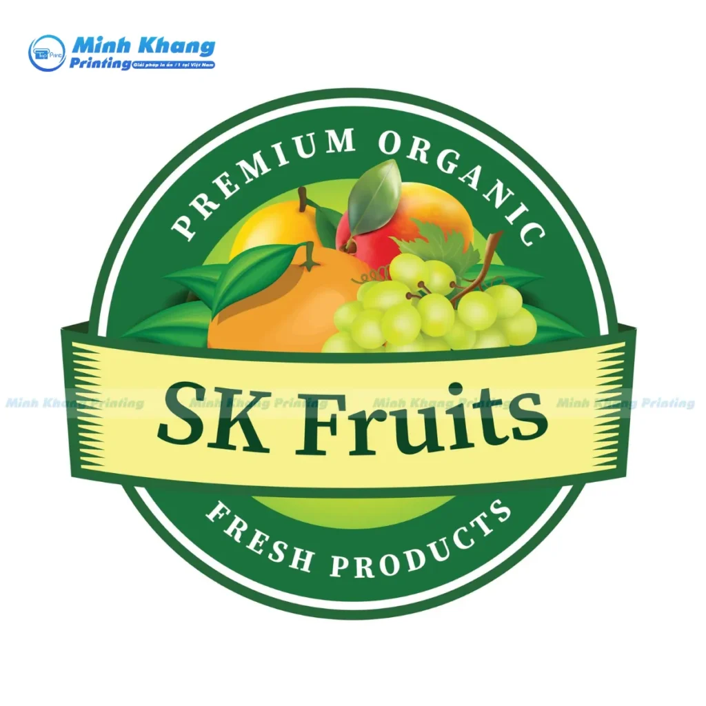 Mẫu logo dán trái cây chất liệu decal chống thấm nước