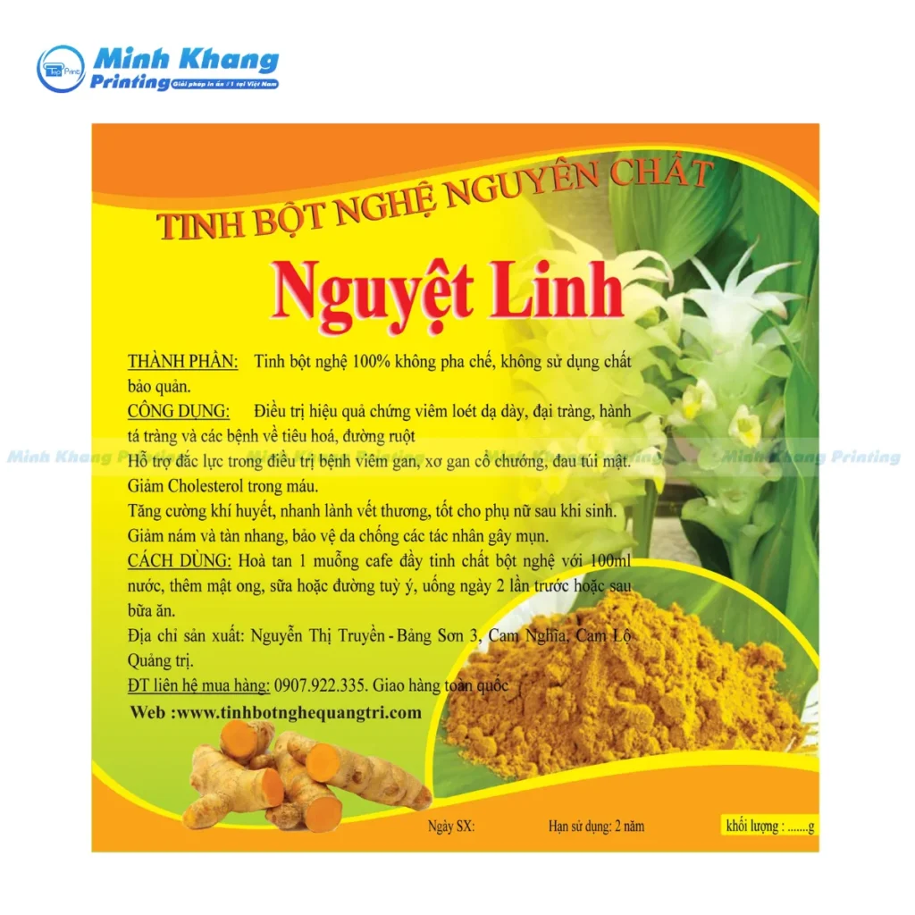 Mẫu tem mác tinh bột nghệ sử dụng mực in chống tia cực tím tránh phai màu