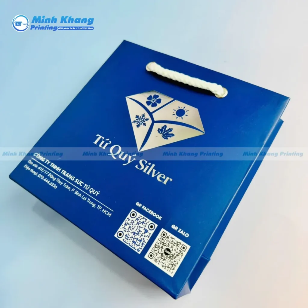 Mẫu bao bì túi giấy đáy vuông giá rẻ đựng trang sức ép kim bạc