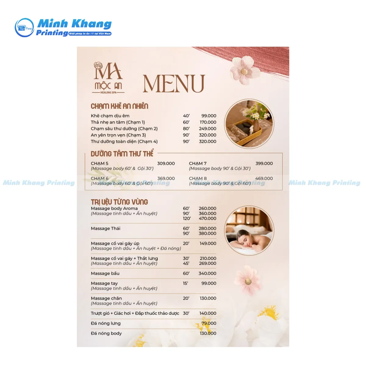 Mẫu menu spa chăm sóc da mặt chuyên nghiệp