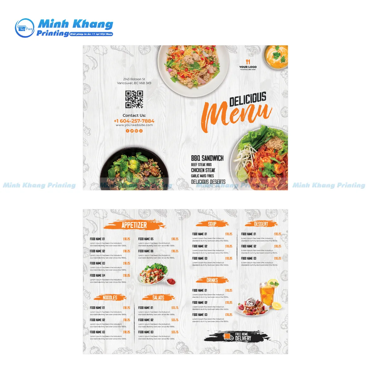 Mẫu menu bảng giá nhà hàng chuyên phục vụ bữa sáng 
