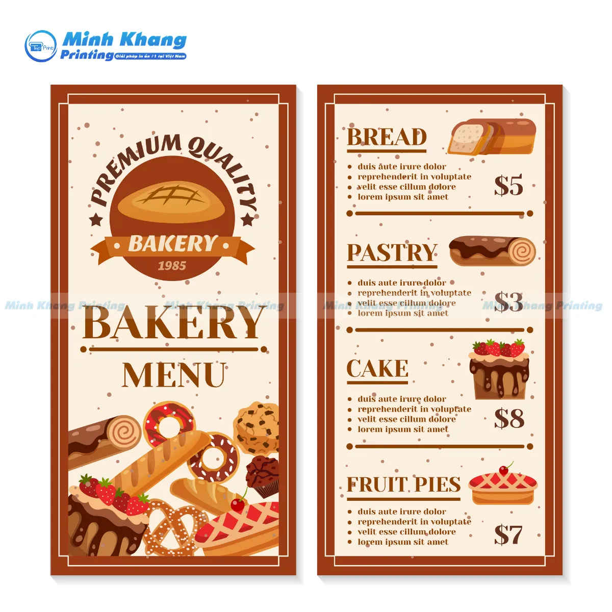 Mẫu menu tiệm bánh ngọt gáp 2 chia nội dung hợp lý