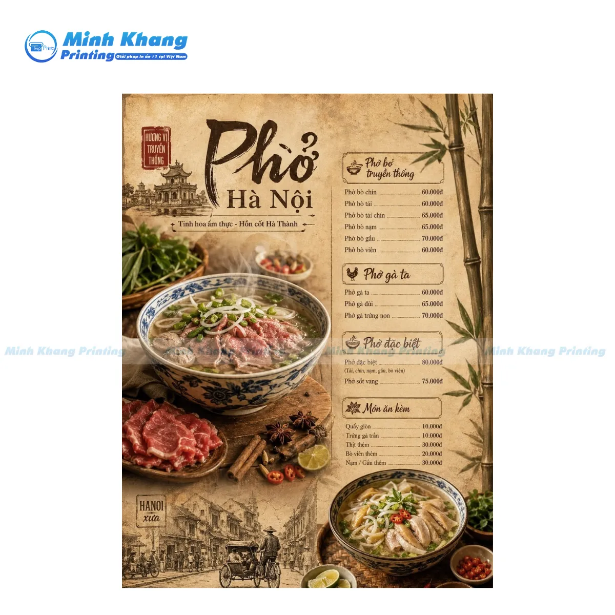  Mẫu menu quán bún phở truyền thống ưu tiên font chữ to