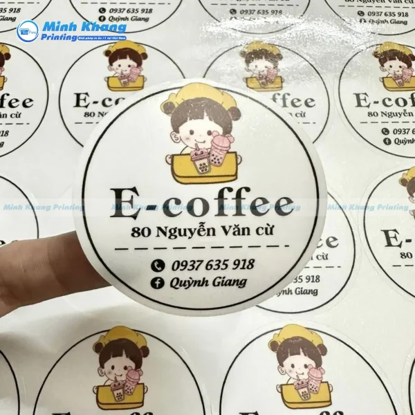 Mẫu decal giấy in logo cà phê E - coffee