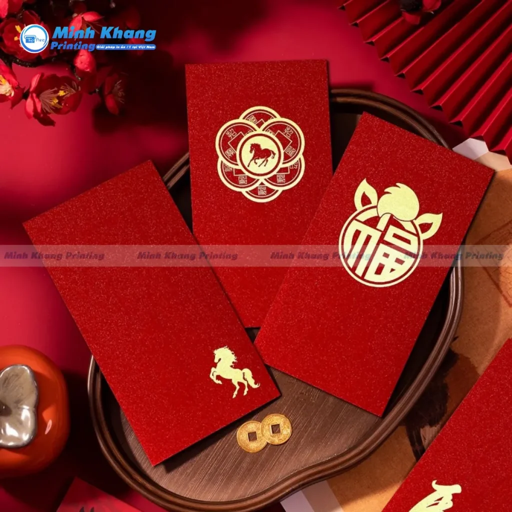 Mẫu bao lì xì kim tuyến ép kim họa tiết nổi bật