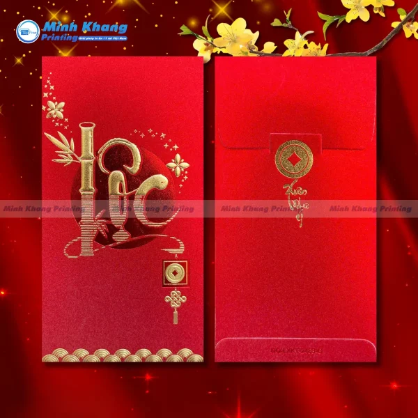 Mẫu bao lì xì tết kim tuyến đỏ tươi rước lộc vào nhà