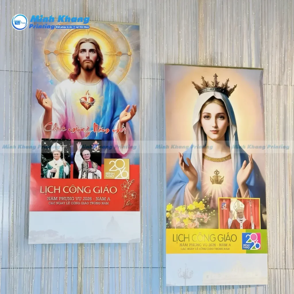 Mẫu lịch công giáo treo tường nẹp thiếc in hình Thiên Chúa ban bình an