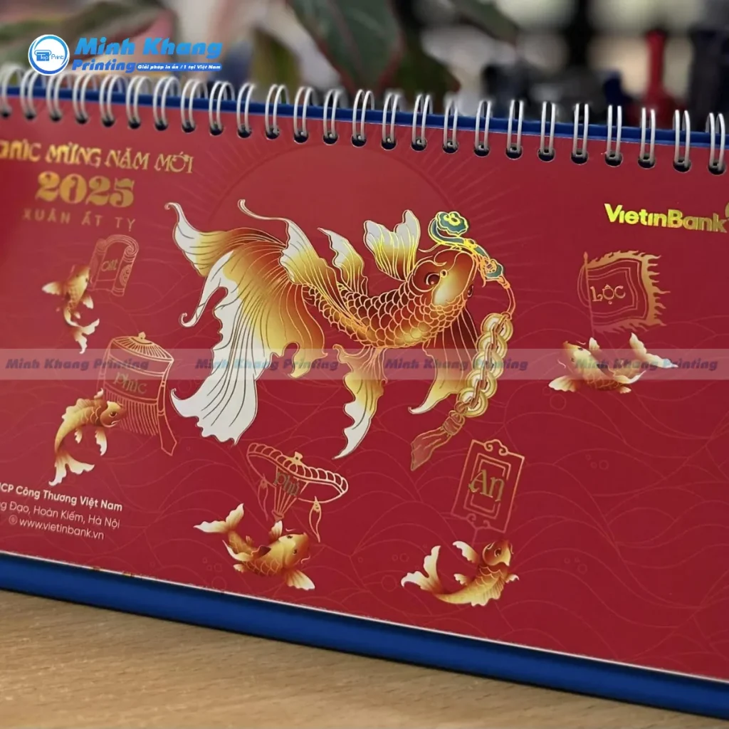 Mẫu lịch ngân hàng ép nhũ kim sáng lấp lánh Viettinbank