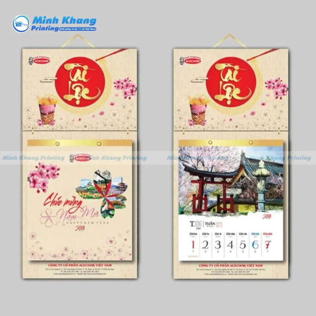 Mẫu lịch treo tường 52 tuần Mã Đáo Thành Công chúc sự nghiệp phát