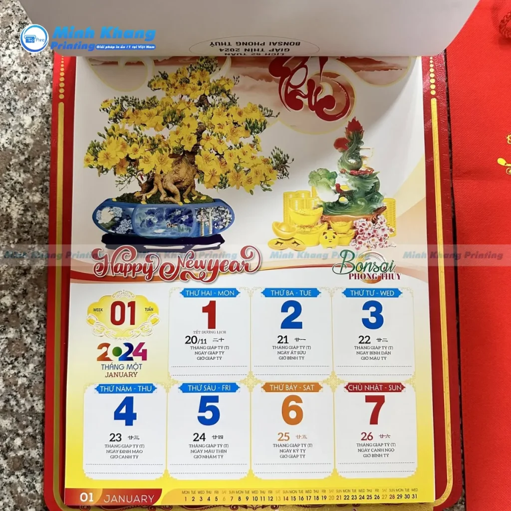 Mẫu lịch treo tường 52 tuần thiết kế chuẩn phong thủy mang bình an