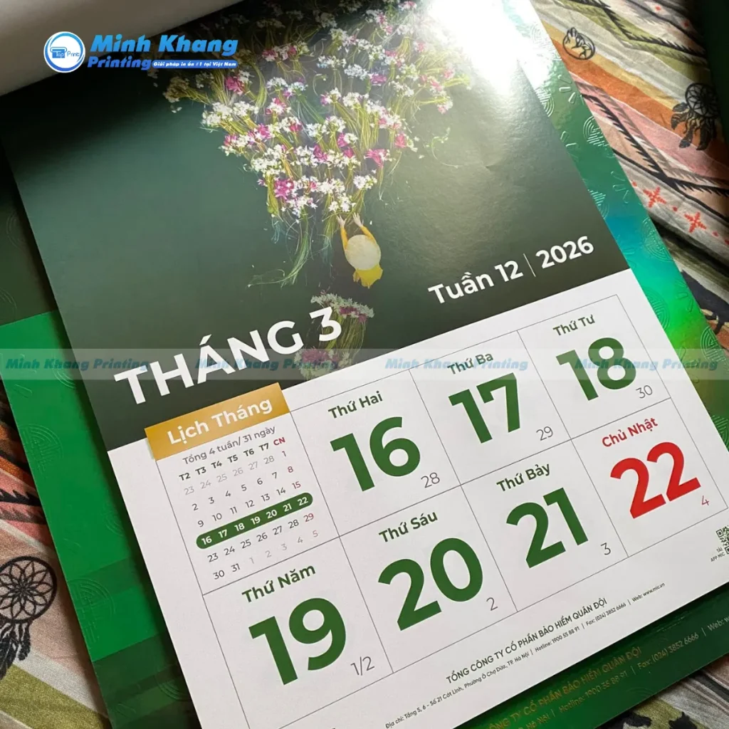 Mẫu lịch 52 tờ in mực chất lượng cao không phai màu
