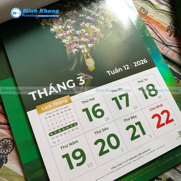 Mẫu lịch 52 tờ in mực chất lượng cao không phai màu