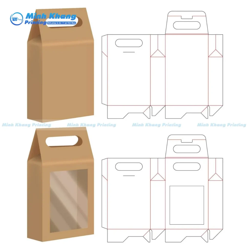 Mẫu vector thiết kế hộp giấy có quai cầm chắc chắn giúp xách dễ dàng