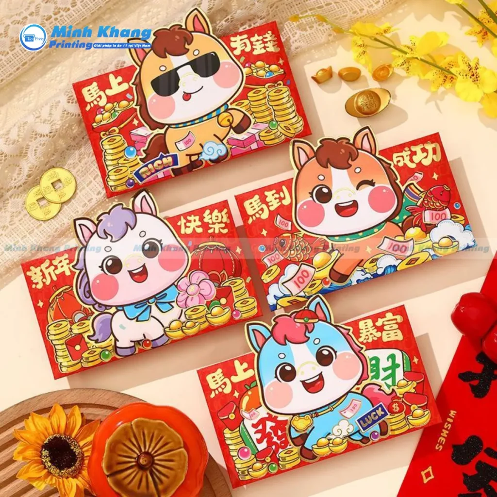 Mẫu bao lì xì con Ngọ chibi nhanh nhẹn chúc mã đáo thành công lớn