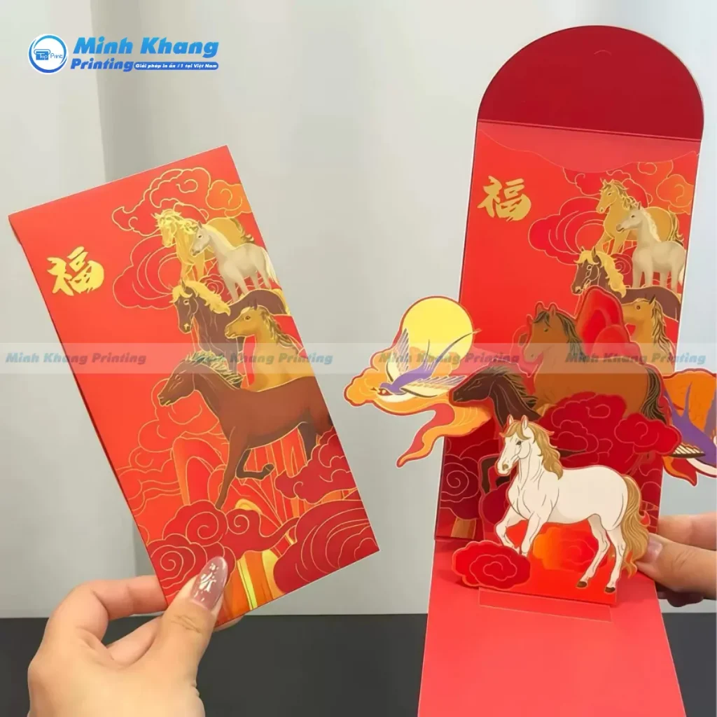Mẫu bao lì xì 3D con ngựa ép kim cao cấp trong bộ sưu tập con giáp