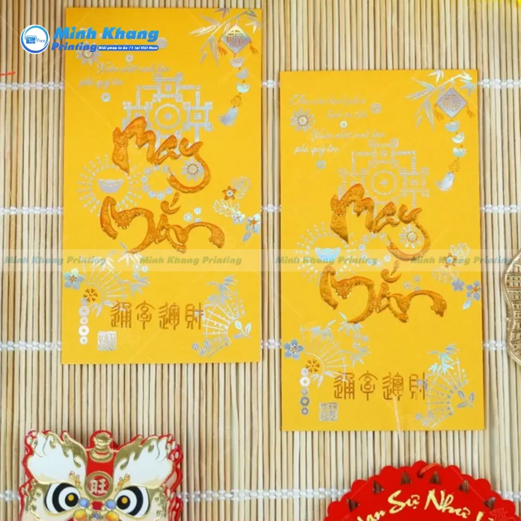 Mẫu in bao lì xì dập nổi logo doanh nghiệp cao cấp Tết Đinh Mùi 2027