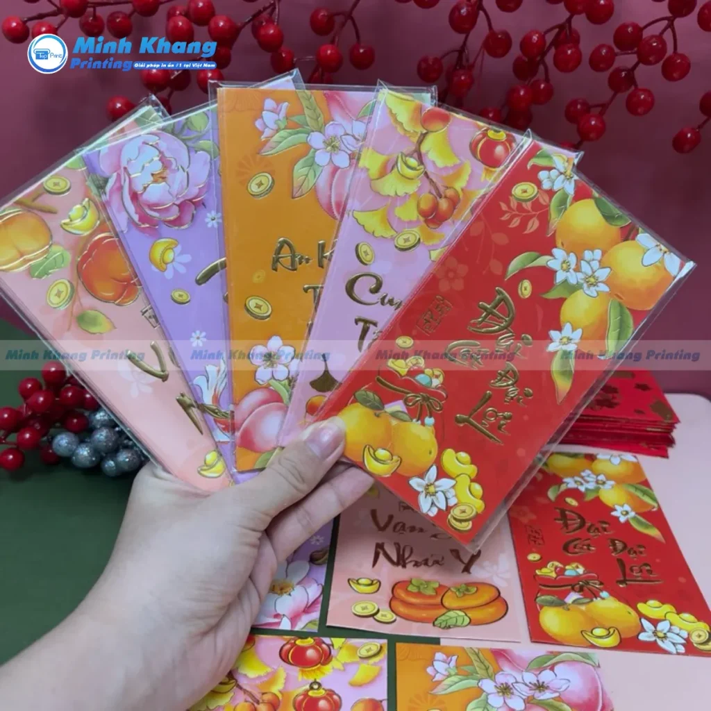 Mẫu bao lì xì dập nổi chữ Phước Lộc Thọ vô cùng độc đáo, ý nghĩa