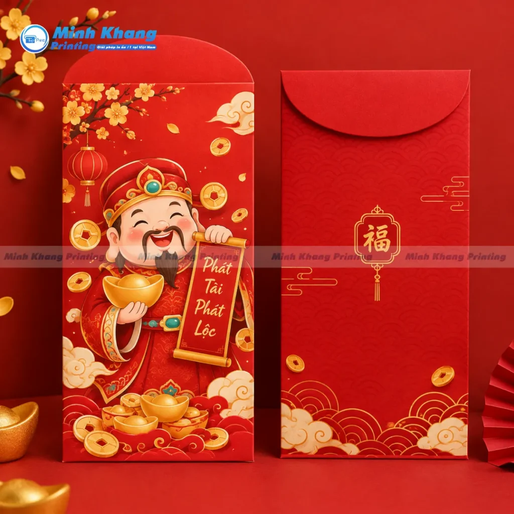 Mẫu thiết kế phong bao Thần Tài đỏ vàng sang trọng Tết