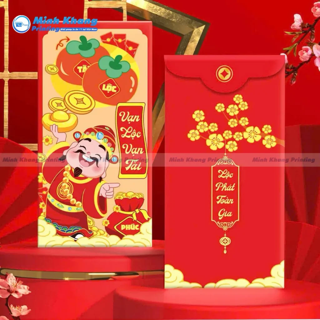 Mẫu bao lì xì Thần Tài đội mũ mão quyền uy sang trọng