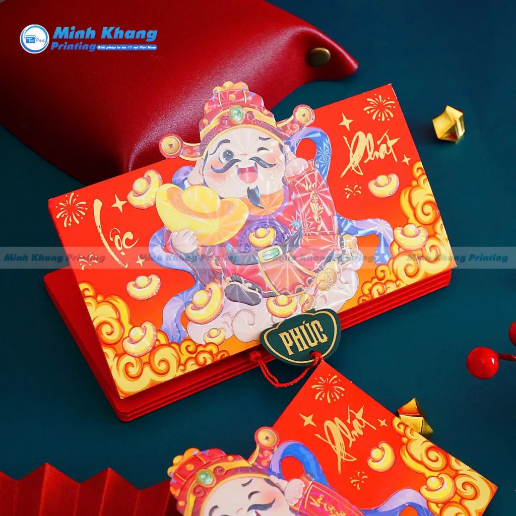 Mẫu bao lì xì hình thần tài 2 ngăn 3D cực đẹp