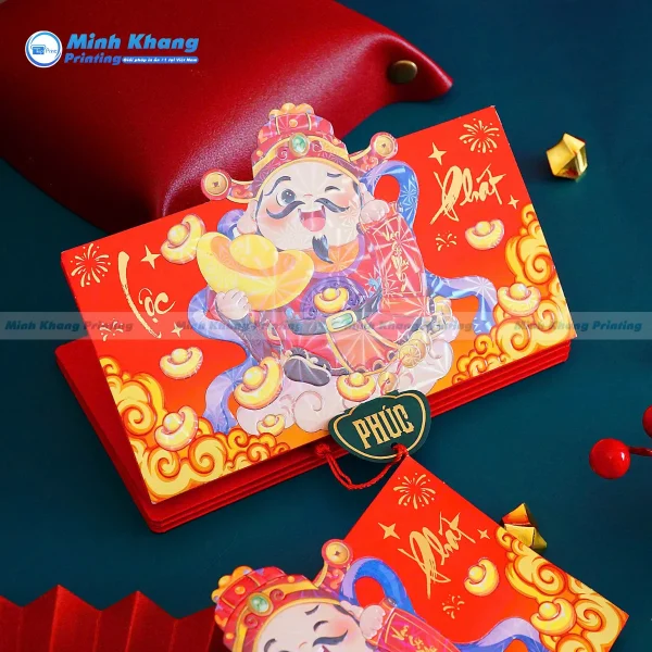 Mẫu bao lì xì hình thần tài 2 ngăn 3D cực đẹp