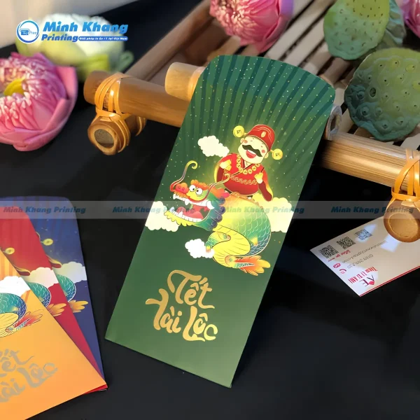 Mẫu bao lì xì xanh lá kích thước 16 x 8 cm