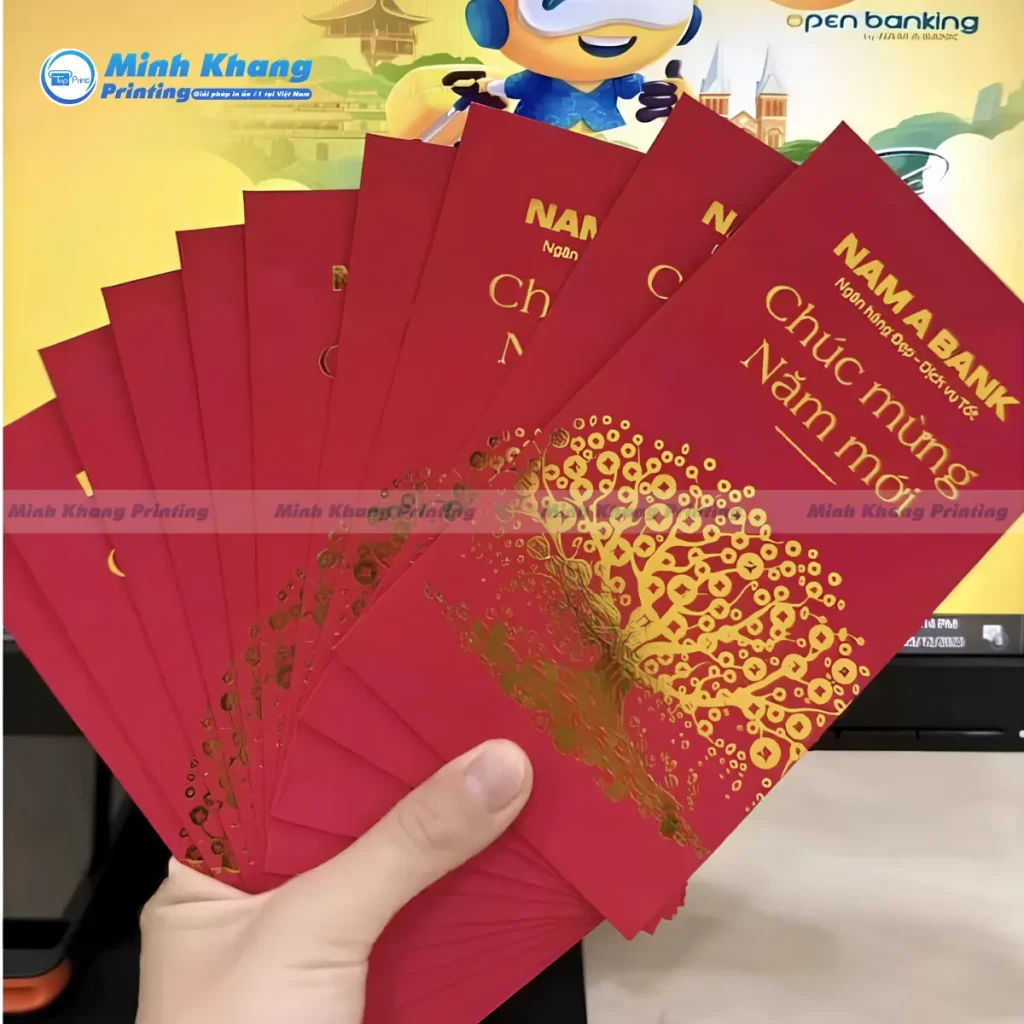 Cận cảnh mẫu bao lì xì ngân hàng ép kim sắc nét
